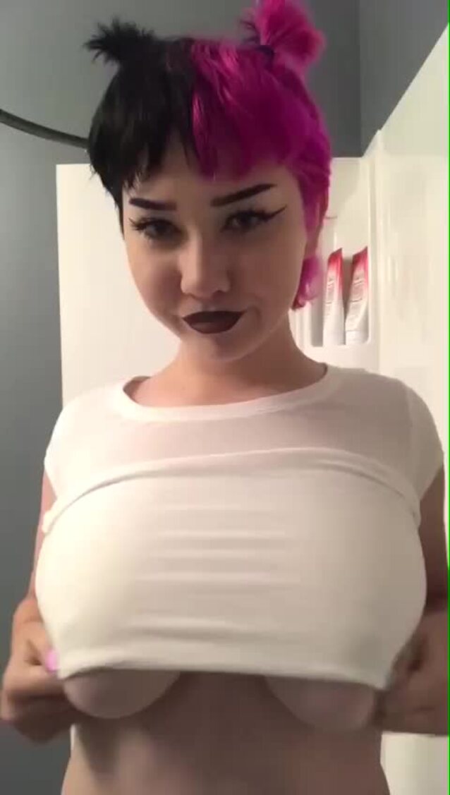 big boobs, big tits, pink hair, black hair, hot boobs