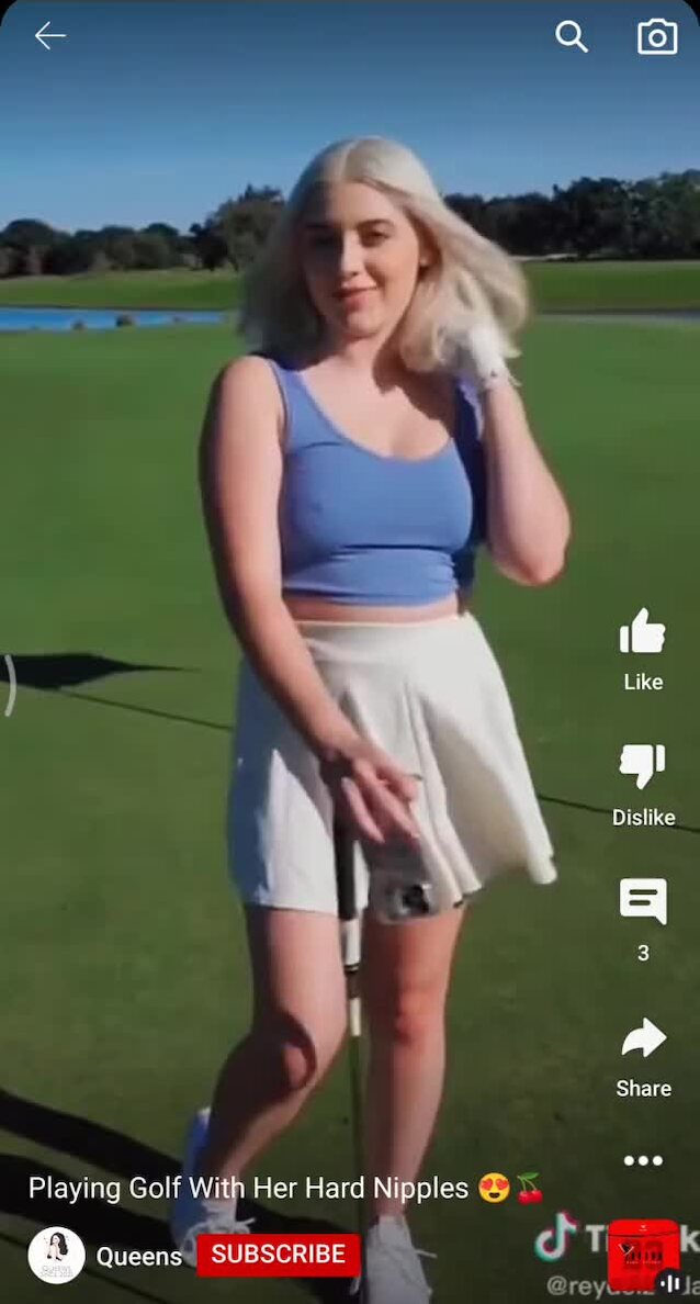 blonde, busty, golf, nipple, outdoor