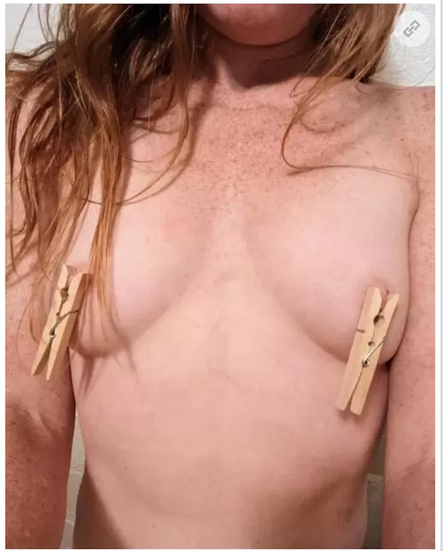 redhead, freckles, nipples, clamp, bdsm