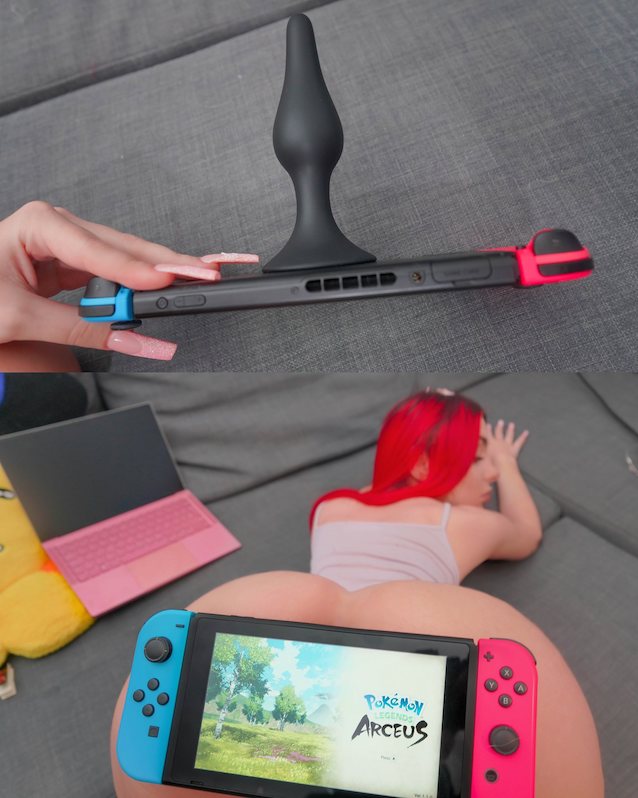 gaming, plug, anal, buttplug, redhead