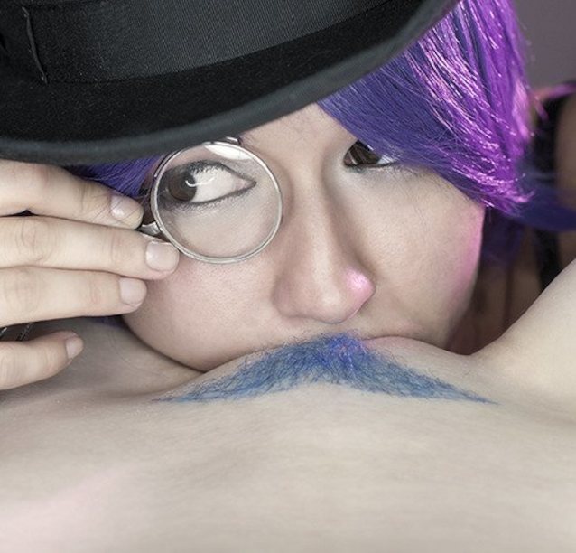 pussy, pubic hair, blue, purple, monocle