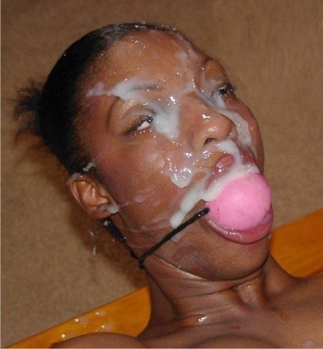 ballgag, cumface, ebony, facial