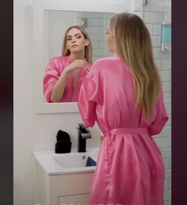 blonde, pink, bathroom, voyeur, tiktok