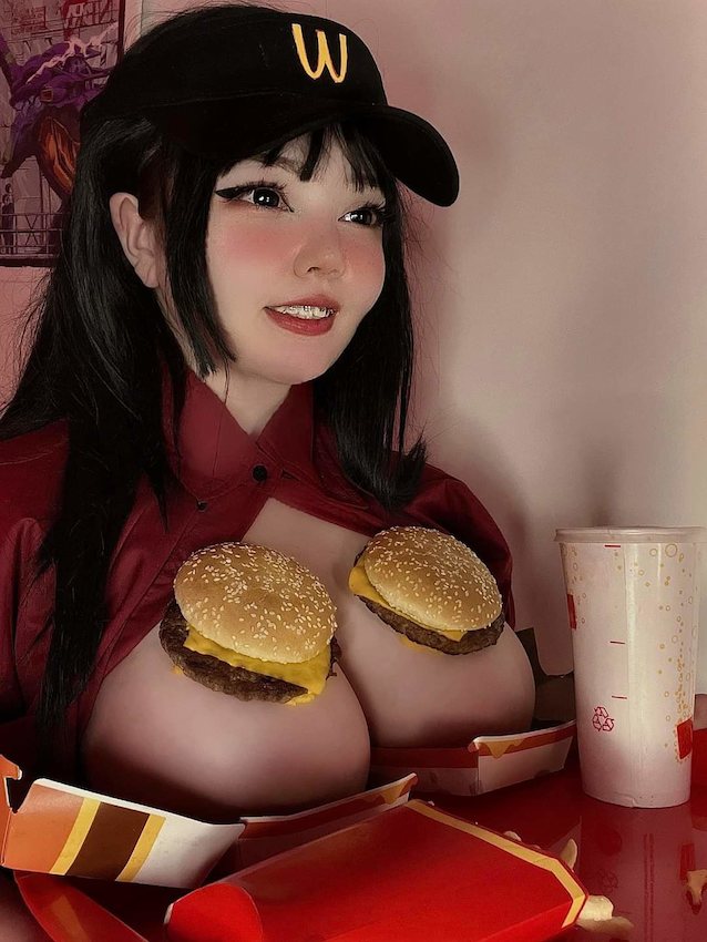 mcdonalds, huge tits, braces, food, enormous tits