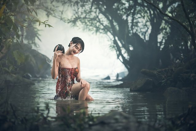 asian, bath, outdoor, river, lake