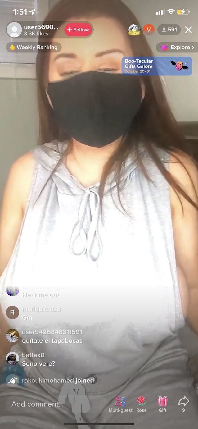 livestream, fake, big tits, tiktok, mask