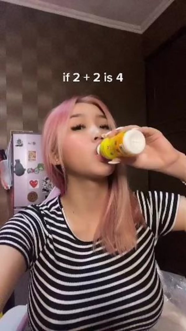 asian, big tits, huge tits, pink hair, striped shirt