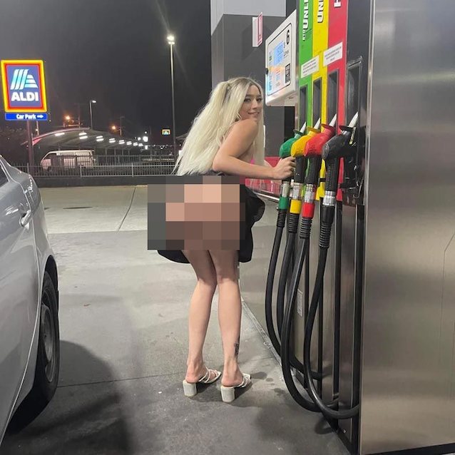 blonde, ass, legs, gas station