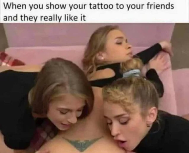 foursome, blonde, tattoo, doggee