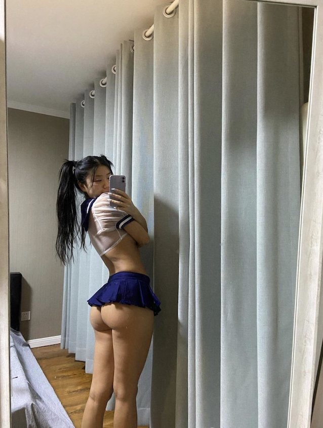 asian, pigtails, schoolgirl, selfie, ass