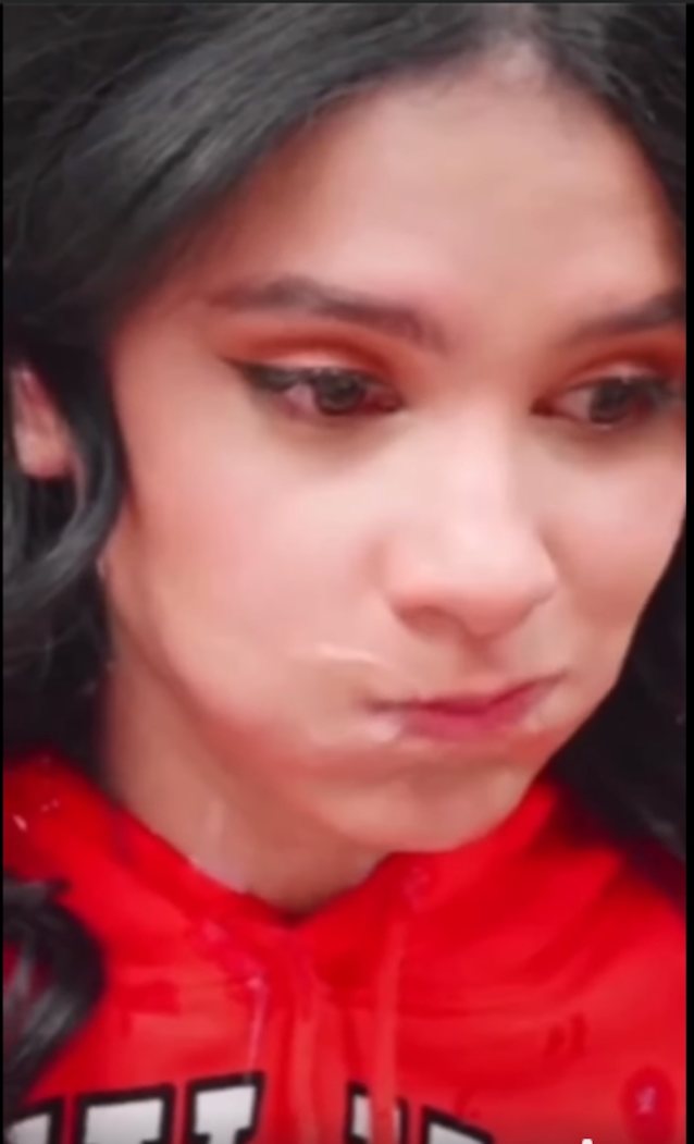 cute, red shirt, swallow, cum in mouth