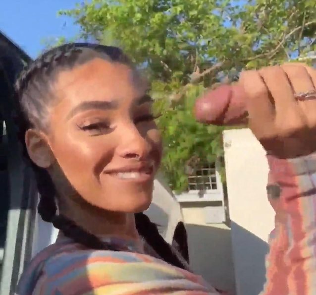 ebony, braids, cock, blowjob, outside