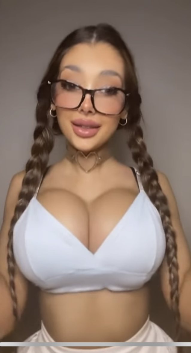 busty, fake tits, glasses, brunette, pigtail