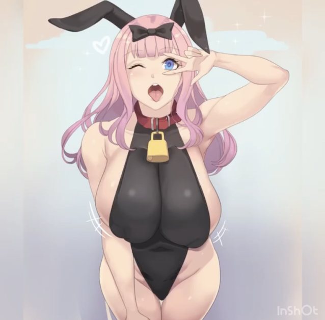 bunny suit, anime, pink hair, chica, big boobs