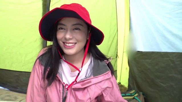 japanese, smile, red hat, cheating, camping