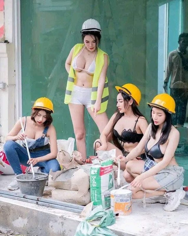 big tits, big boobs, bikini, contruction, asian