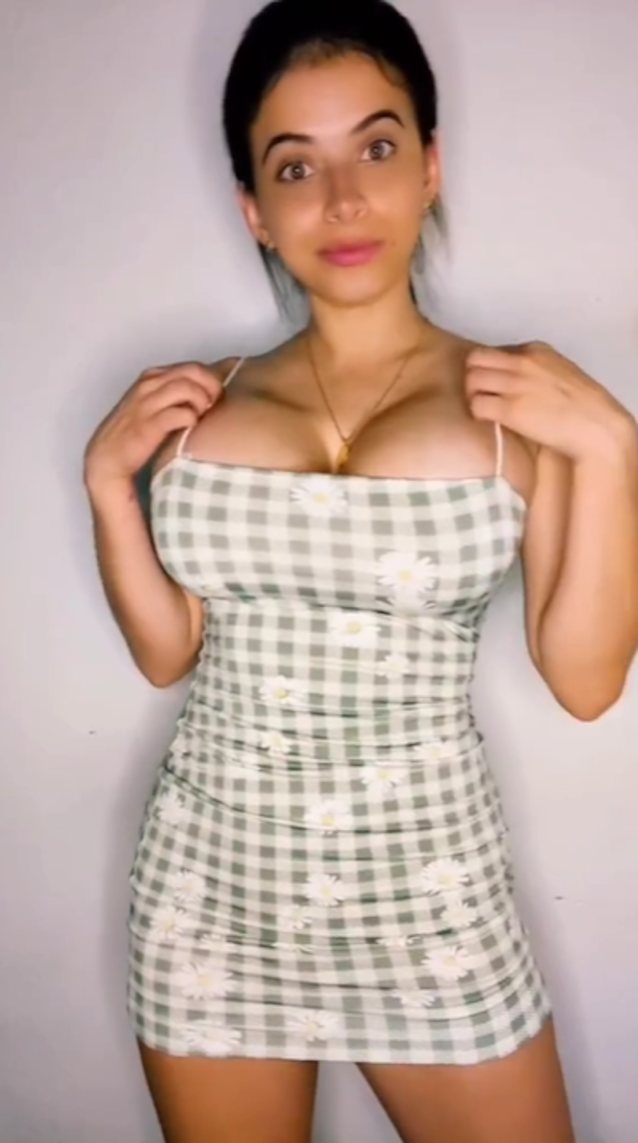 tiktok, brunette, busty, heart tattoo, dance