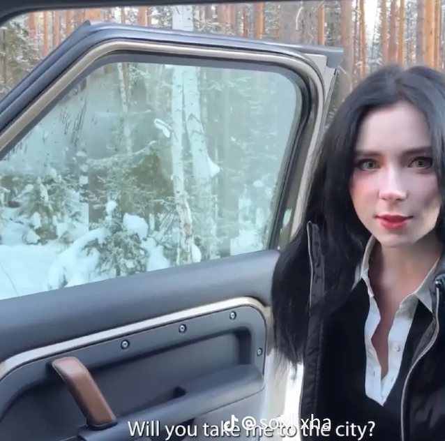 dark hair, small tits, car, hiking