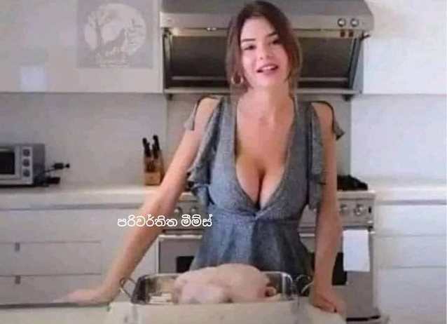 big tits, black hair, kitchen