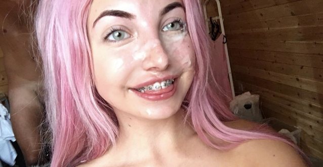 cum, pink hair, egirl, braces, teen