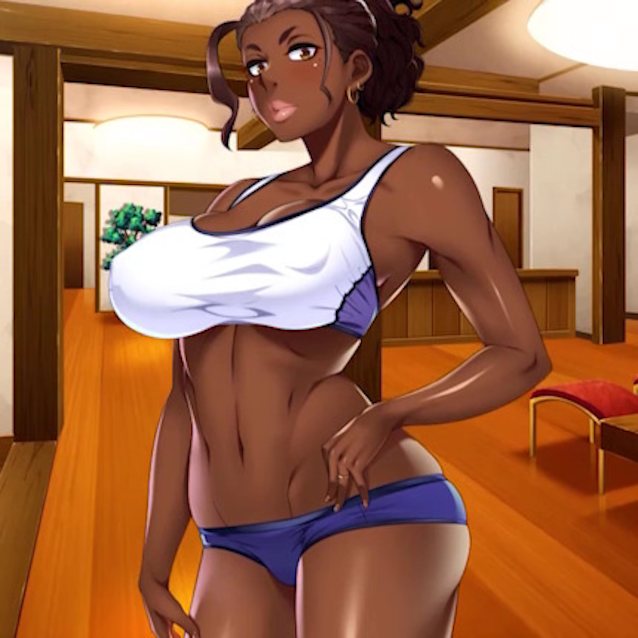 darkskin, hentai, big tits, creampie, threesome