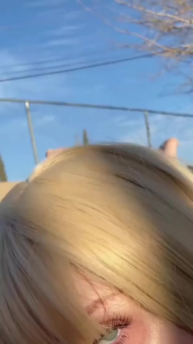 blowjob, cropped, blonde, outside, public