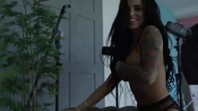 big ass, big tits, tattoo, tattooed, black stockings