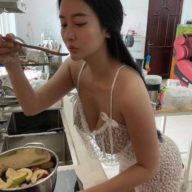 asian, big tits, kitchen