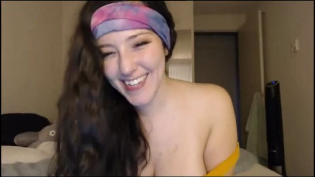 solo masturbation, big tits, bandana, yellow top, bimbo