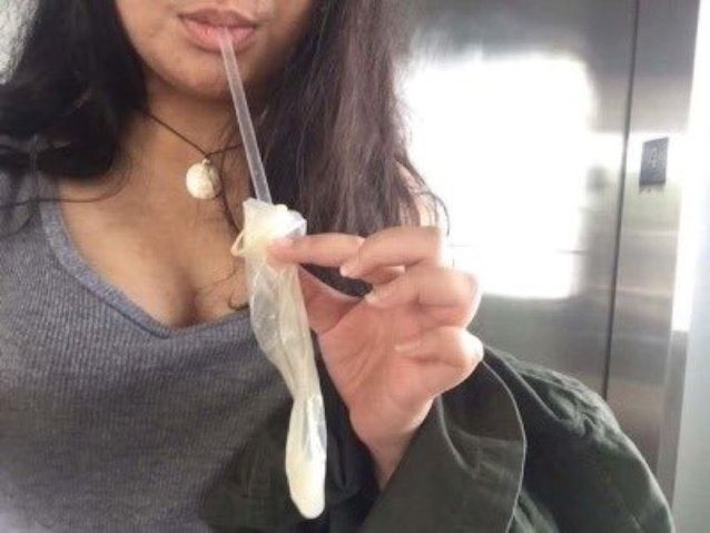 blowjob to go, condom, cum, straw