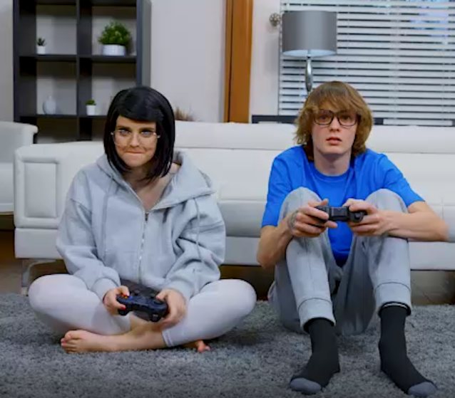 short hair glasses playing