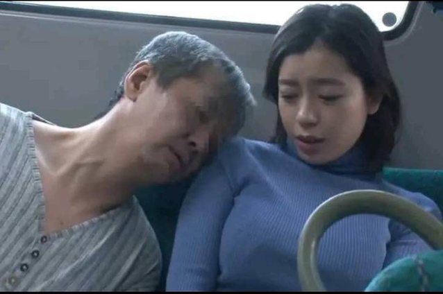 jav, japanese, train, blue sweater, old man