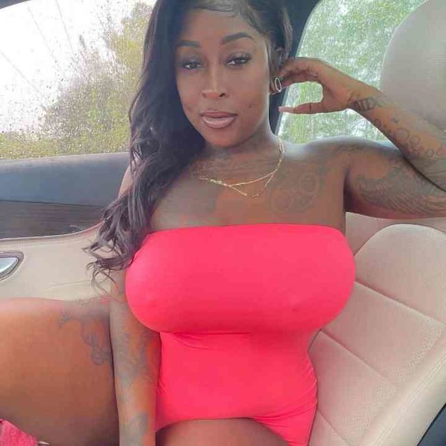 big tits, ebony, pink, car, tattoo