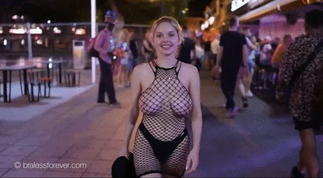 blonde, fishnet, big tits, white, public