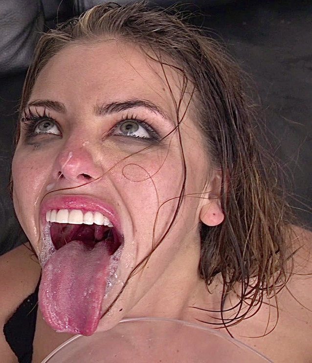 tongue, facial, cum, adriana, brunette