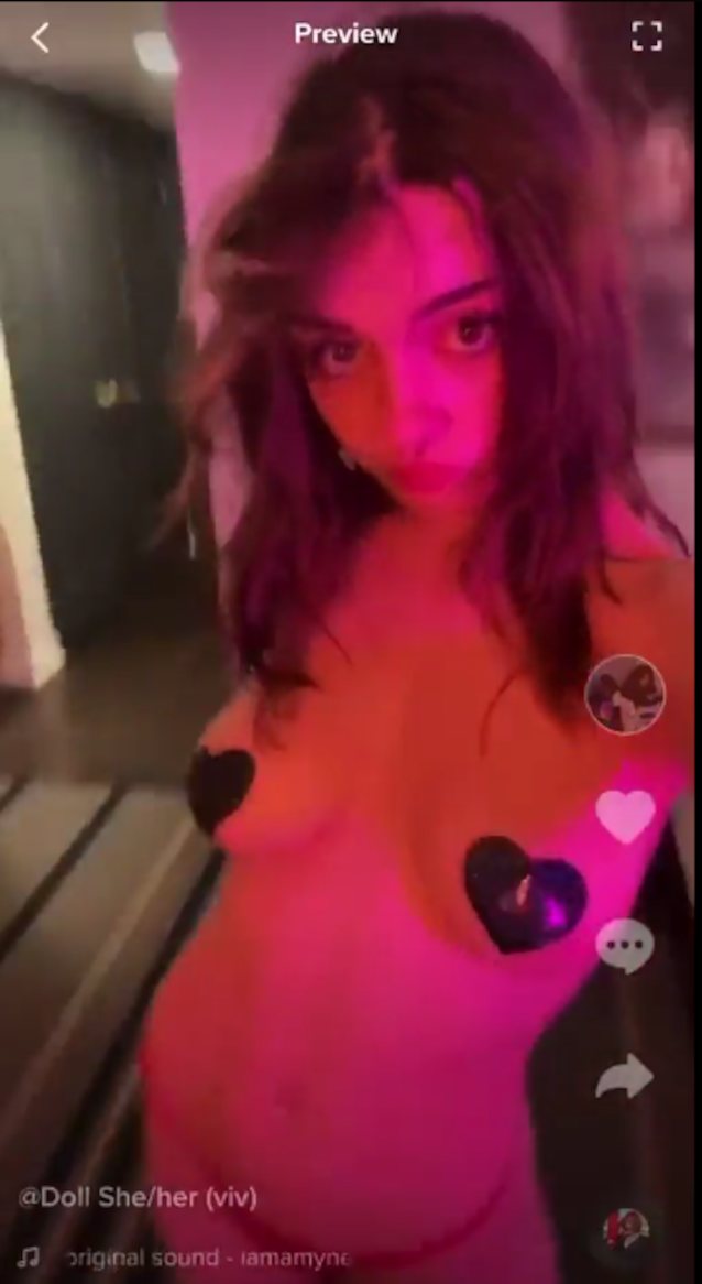 dark hair, tiktok, heart stickers, nude