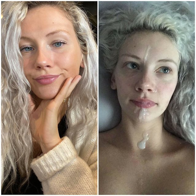 blonde, facial, cum, beauitful, before and after