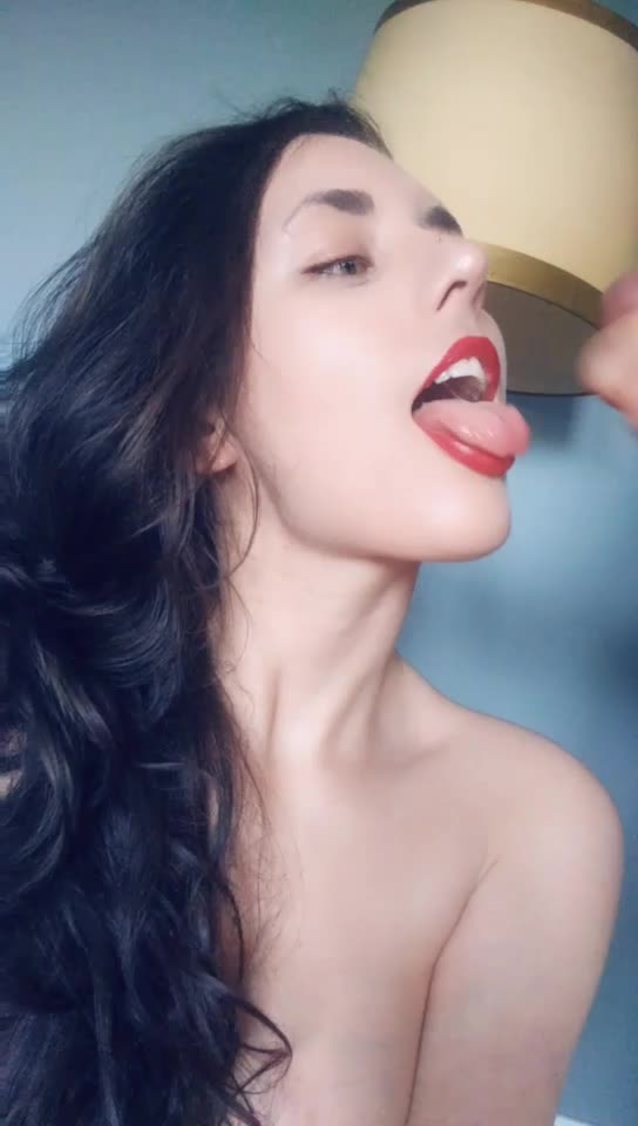 facial, brunette, blowjob, red lips