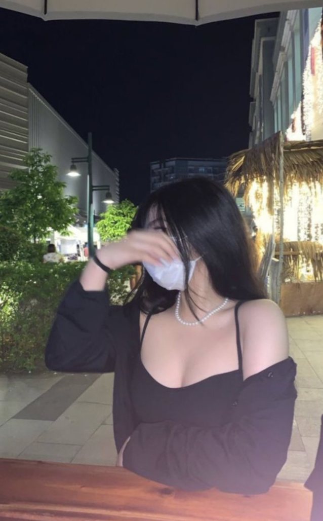 dark hair, cleavage, small tits, mask, outfit