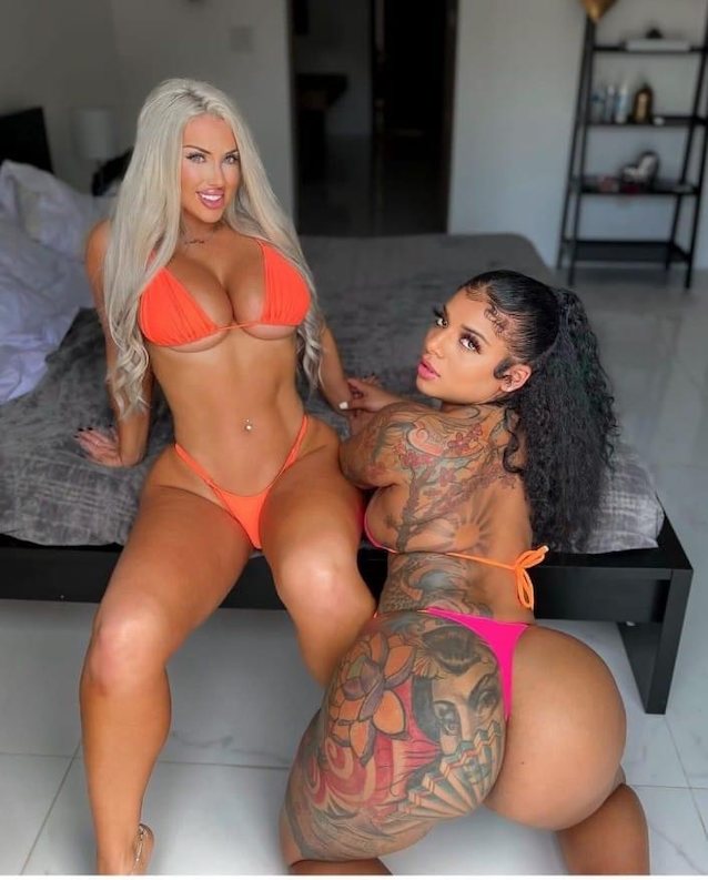 blonde, brunette, big ass, tattoos, big tits