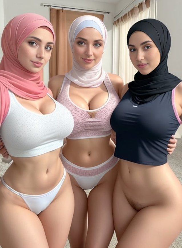 hijab, threesome, 3some, brunettes, beautiful