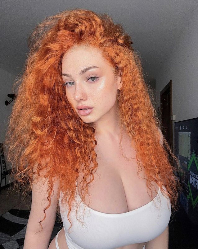 redhead, model, curly hair, big tits