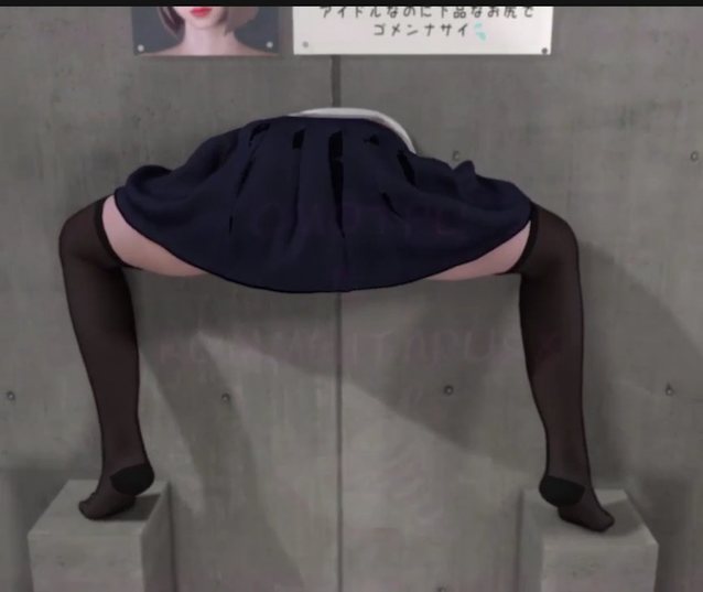 3d animation, stuck in wall, japan, school girl, wall