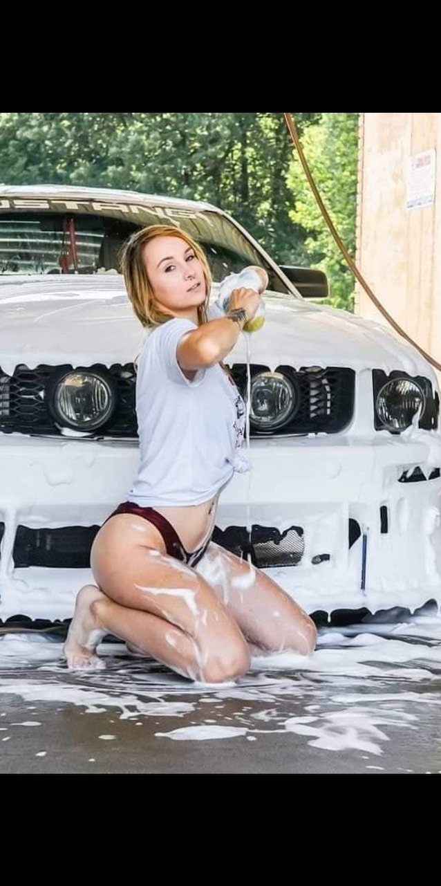 blonde, mustang, washing, car