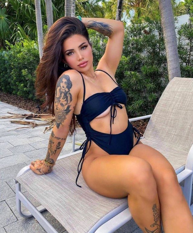 latina, brunette, tattoos, bikini, model