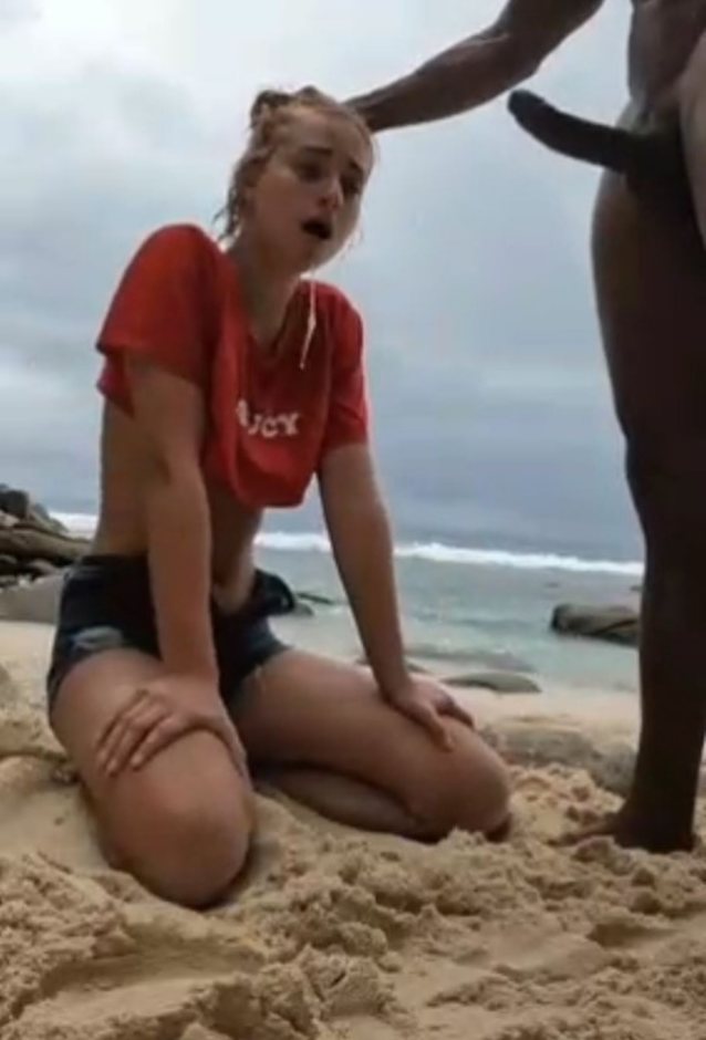 blonde, blowjob, bbc, interracial, beach