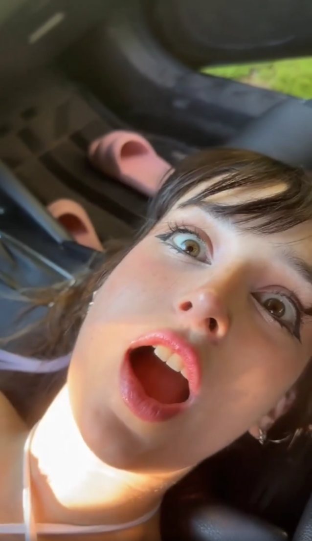 brunette, bangs, car fuck, public fucking