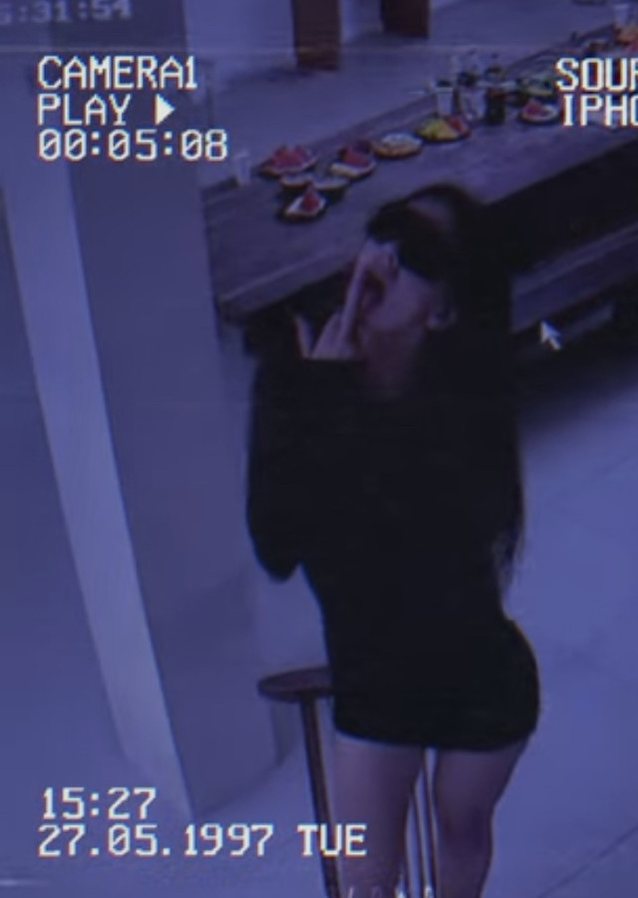 egirl, cctv, lifting skirt, sunglasses, black dress