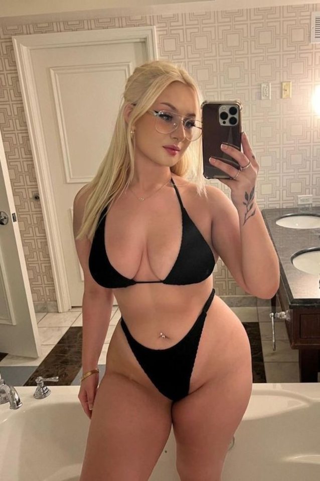 blonde, bikini, mirror, glasses