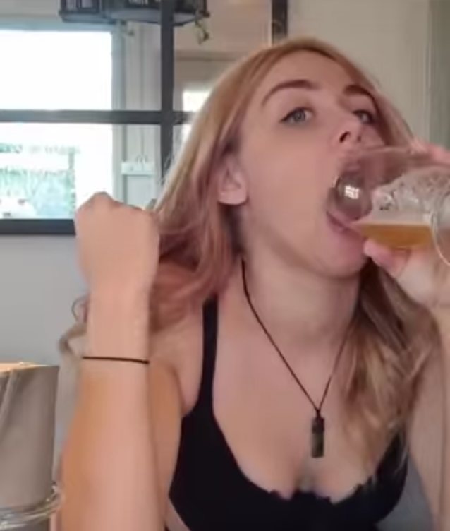 stream, drinking, cute, cross eye, boobs